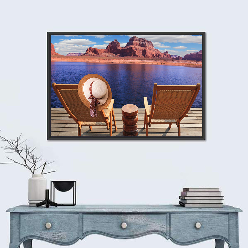 Lake Powell Dock View Wall Art in a room, landscape