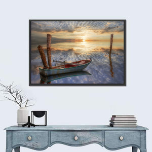 Old Lonely Boat In Lake Wall Art