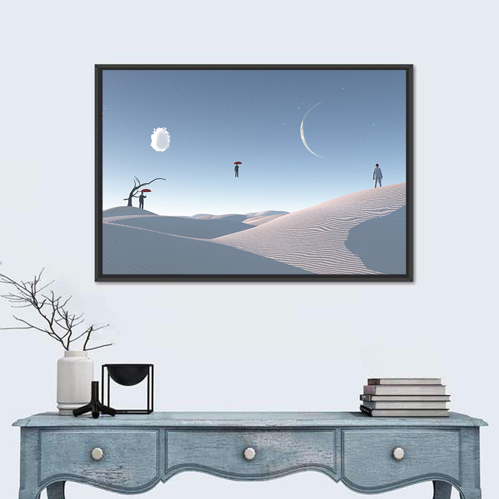 Red Umbrella in Surreal Desert Wall Art in a room, landscape