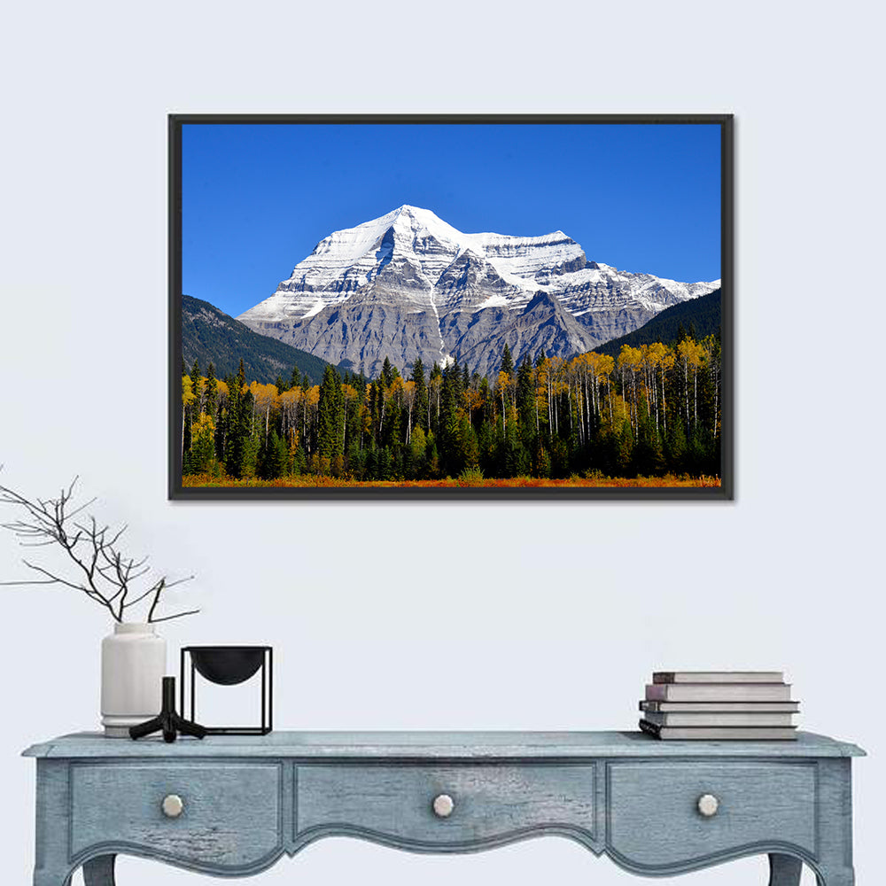 Mount Robson Autumn Landscape Wall Art in a room, landscape