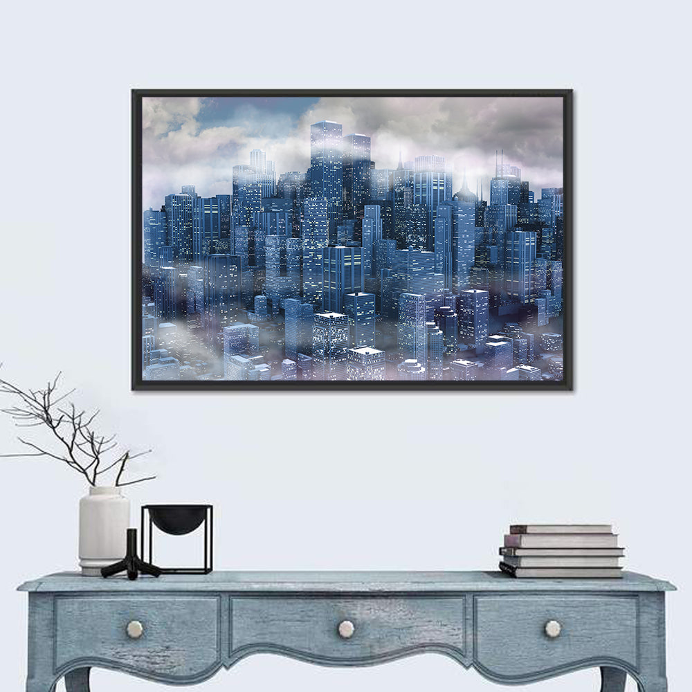 Misty Twilight City Skyline Wall Art