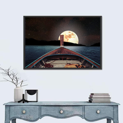 Longtail Boat Under Full Moon Wall Art