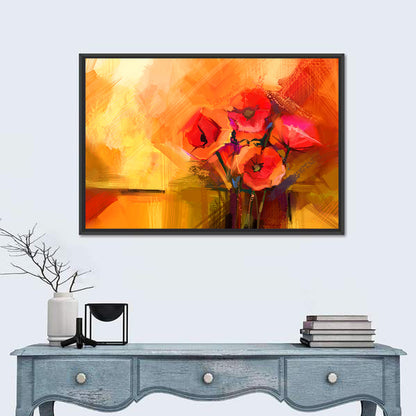 Impasto Red Poppy Bouquet Wall Art