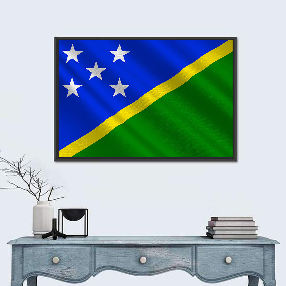 Solomon Islands Flag Wall Art in a room, landscape