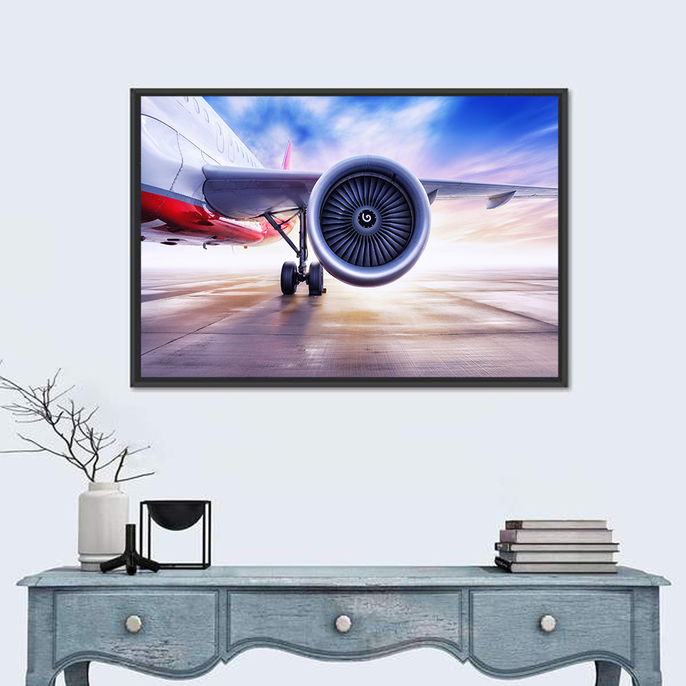 Low Angle Jet Engine on Tarmac Wall Art in a room, landscape