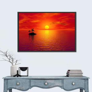 Small Island With Coconut Trees Sunset Wall Art