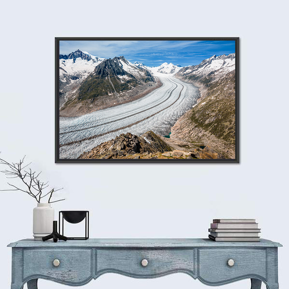 Aletsch Glacier Valley Wall Art in a room, landscape