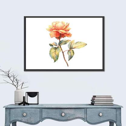 Orange Watercolor Rose Illustration Wall Art