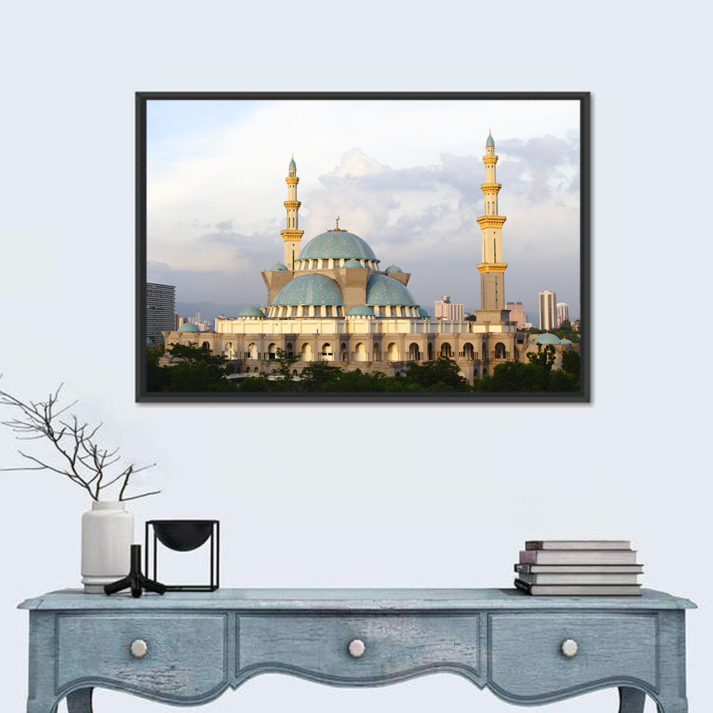 Federal Territory Mosque with Blue Domes Wall Art in a room, landscape