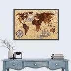 Vintage Nautical World Map Wall Art
