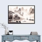 Misty Mountain Ink Wash Landscape Wall Art