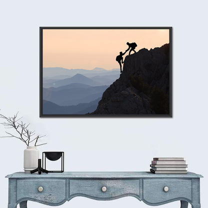 Sunset Mountaineering Silhouette Wall Art