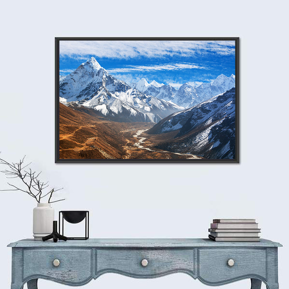 Ama Dablam Valley View Wall Art in a room, landscape