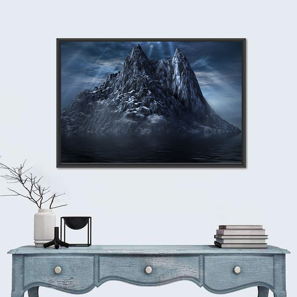 Dark Mountain Over the Sea Wall Art in a room, landscape