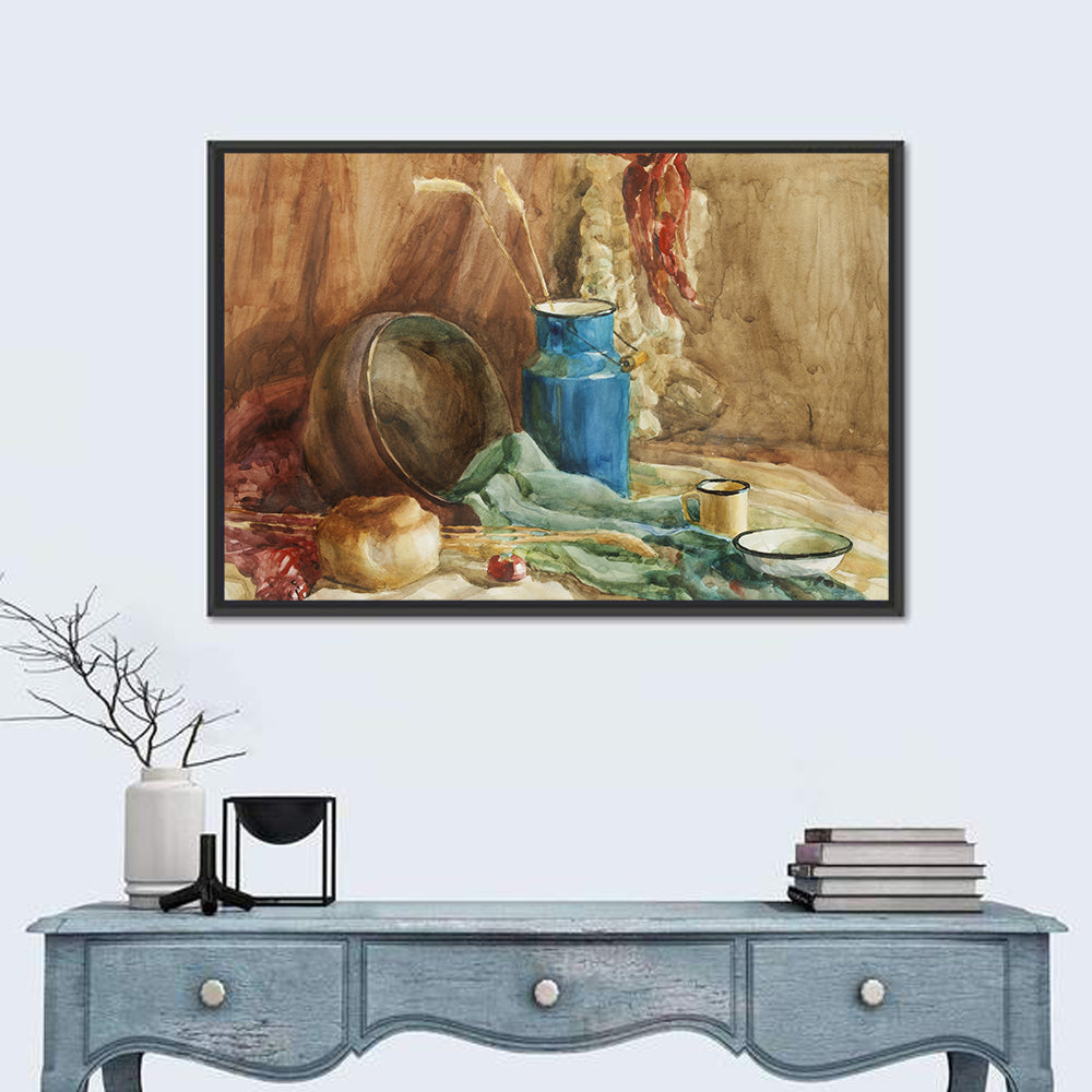 Blue Milk Can Watercolor Still Life Wall Art