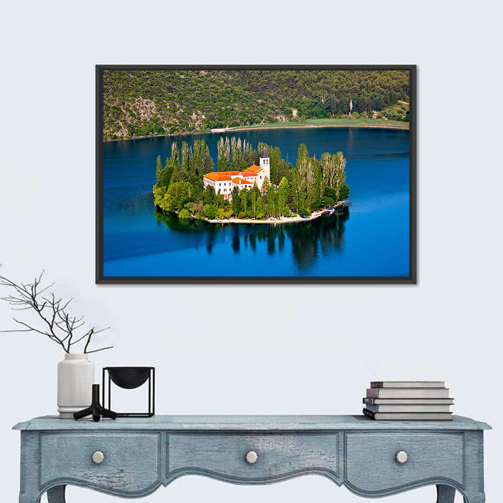 Visovac Monastery on Lake Krka Wall Art in a room, landscape