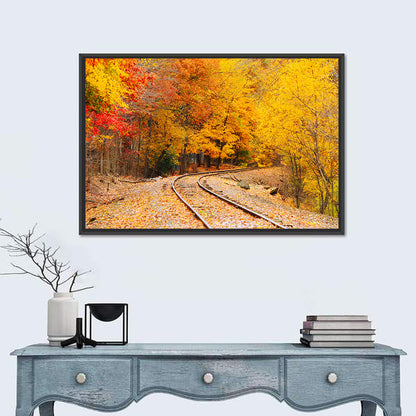 Curving Railroad Through Autumn Forest Wall Art