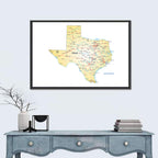 Texas Road Map Illustration Wall Art