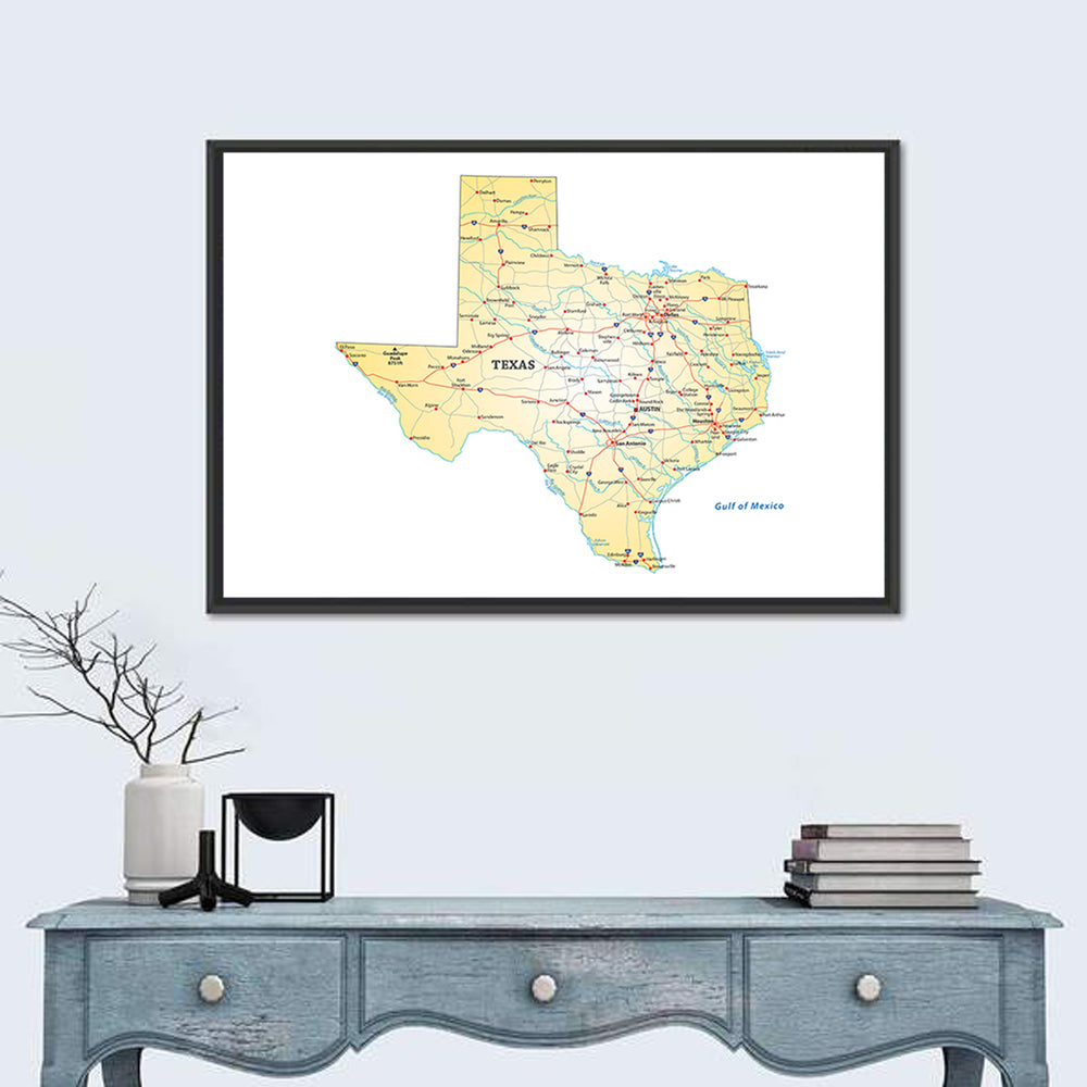 Texas Road Map Illustration Wall Art