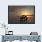 Schooner Silhouette at Sunset Wall Art