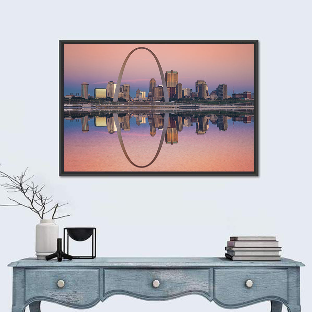St Louis Gateway Arch Skyline Wall Art in a room, landscape