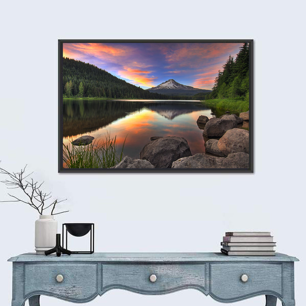 Mount Hood Reflected Over Trillium Lake Wall Art in a room, landscape