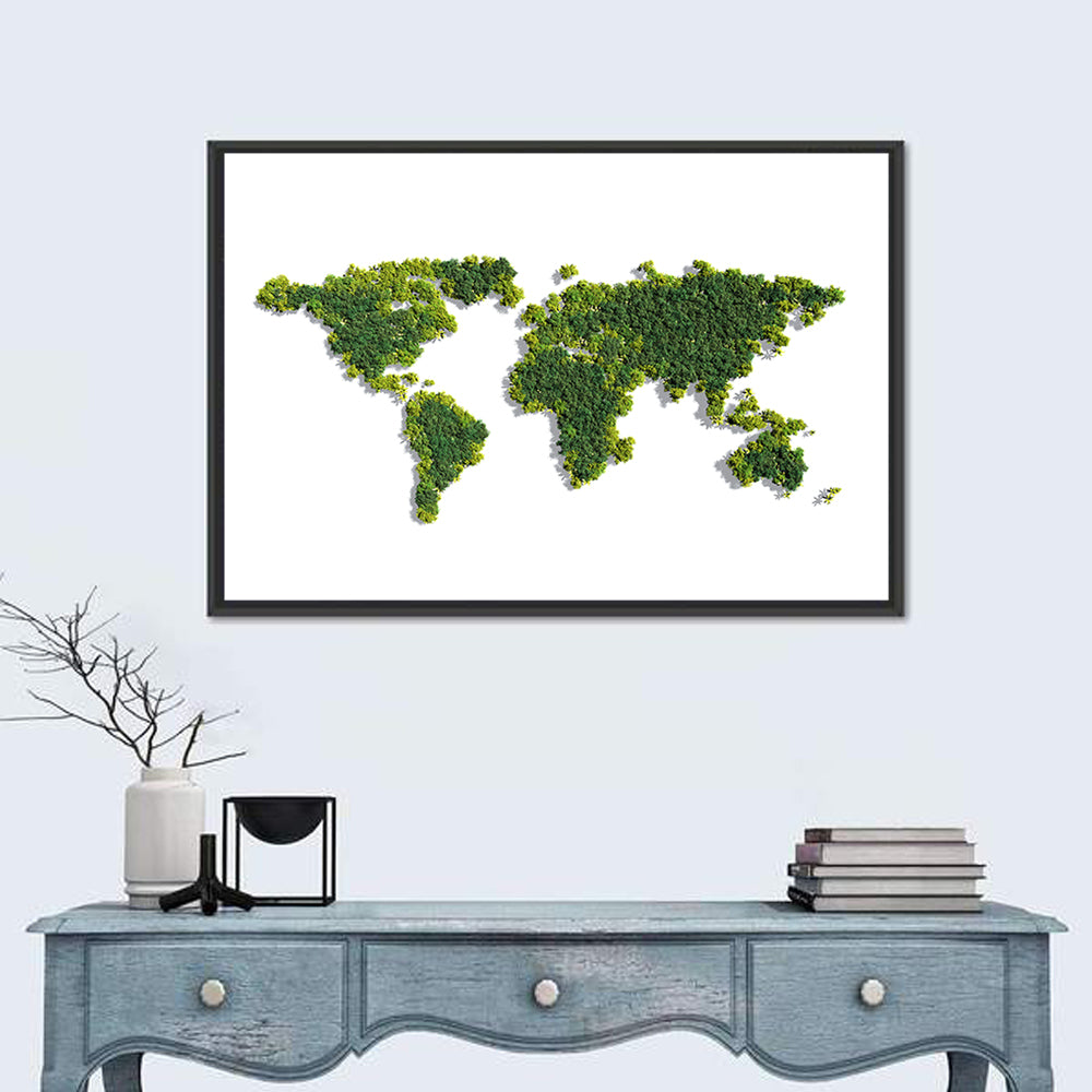Forest Canopy World Map Wall Art in a room, landscape