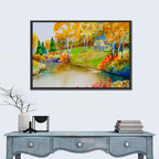Golden Autumn Pond Landscape Wall Art