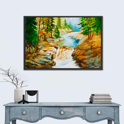 Mossy Forest Waterfall Wall Art