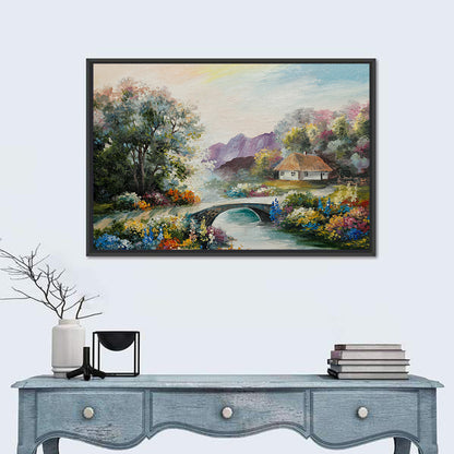Thatched Cottage with Stone Bridge Wall Art