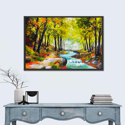 Winding Autumn Stream with Waterfall Wall Art