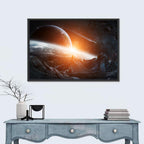 Gigantic Asteroids Over Ringed Planet Wall Art