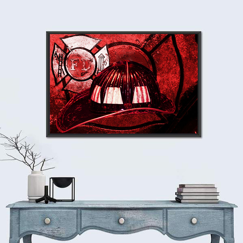 Vintage Fire Helmet with Maltese Cross Wall Art