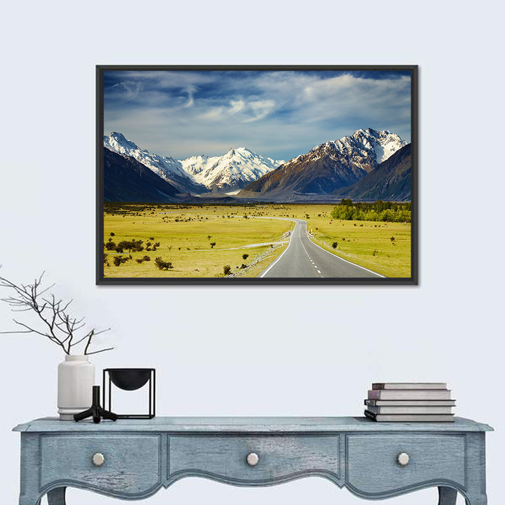 Road to Aoraki Mount Cook Wall Art in a room, landscape