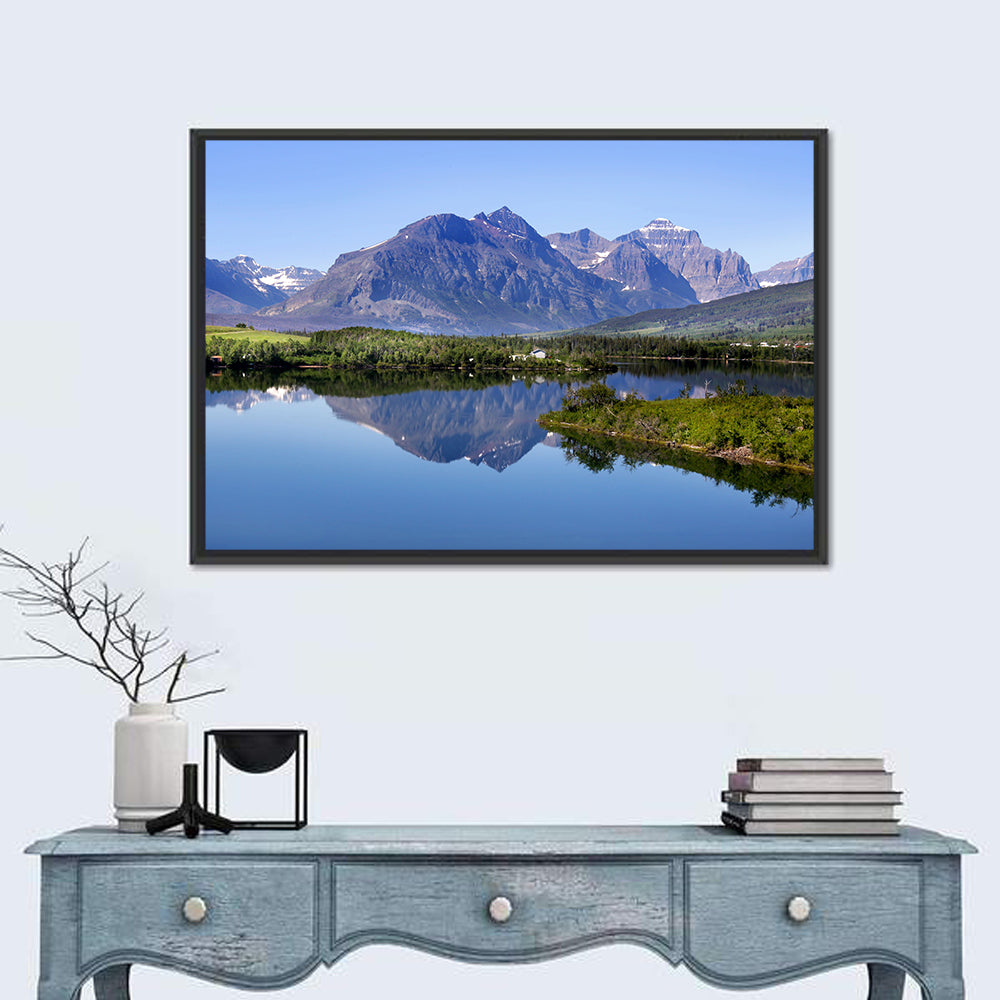 Glacier National Park Lake Reflection Wall Art in a room, landscape