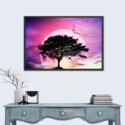 Tree Beneath Twilight Moon Wall Art