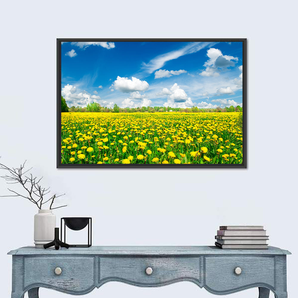 Yellow Dandelion Meadow Wall Art in a room, landscape