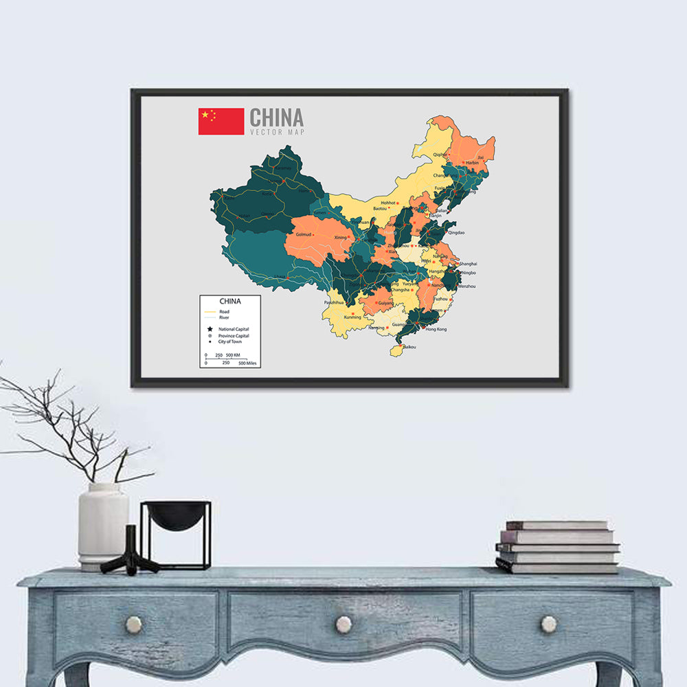 China Political Map Wall Art in a room, landscape