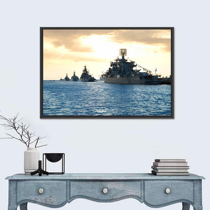 Naval Fleet at Golden Sunset Wall Art