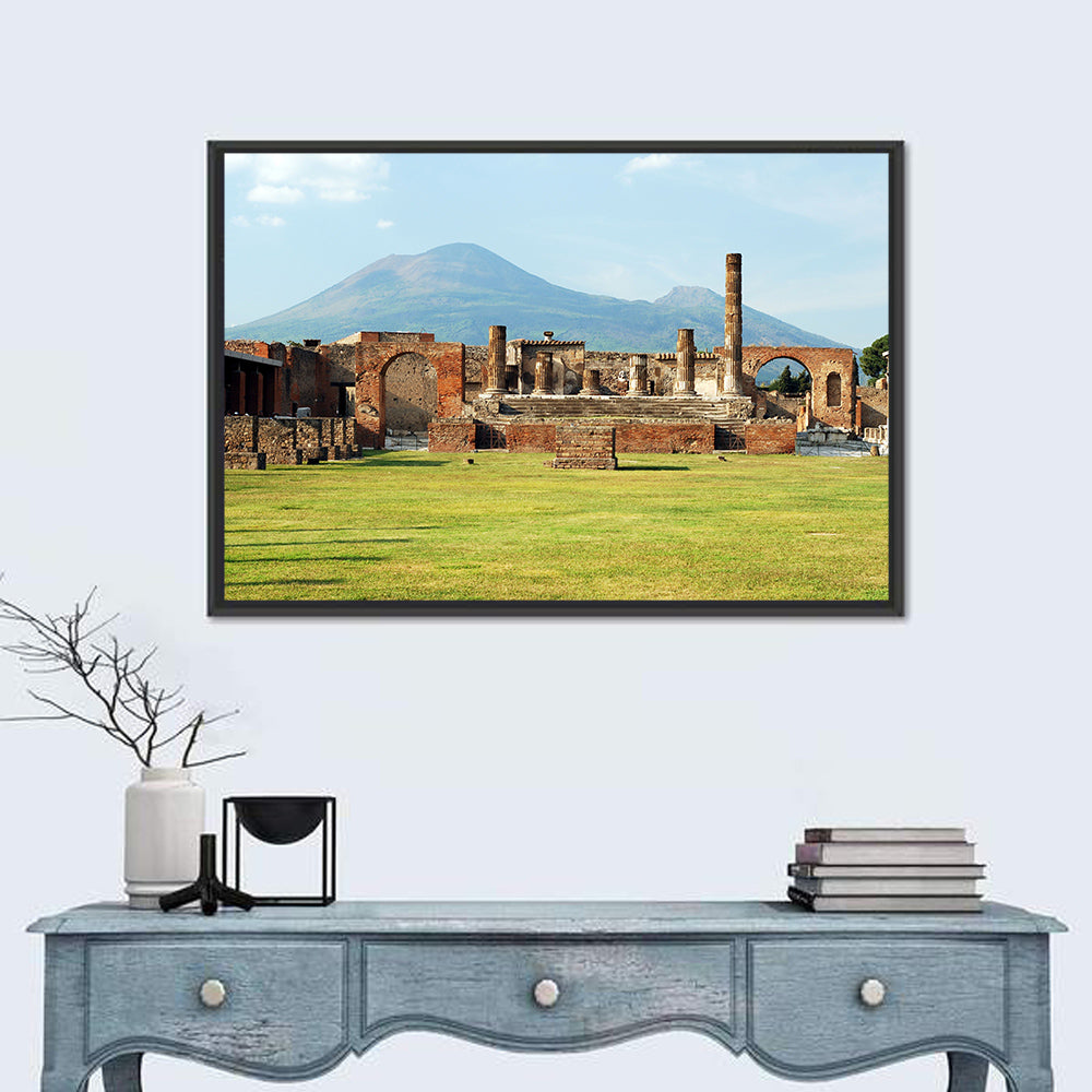 Pompeii Ruins with Mount Vesuvius Wall Art in a room, landscape