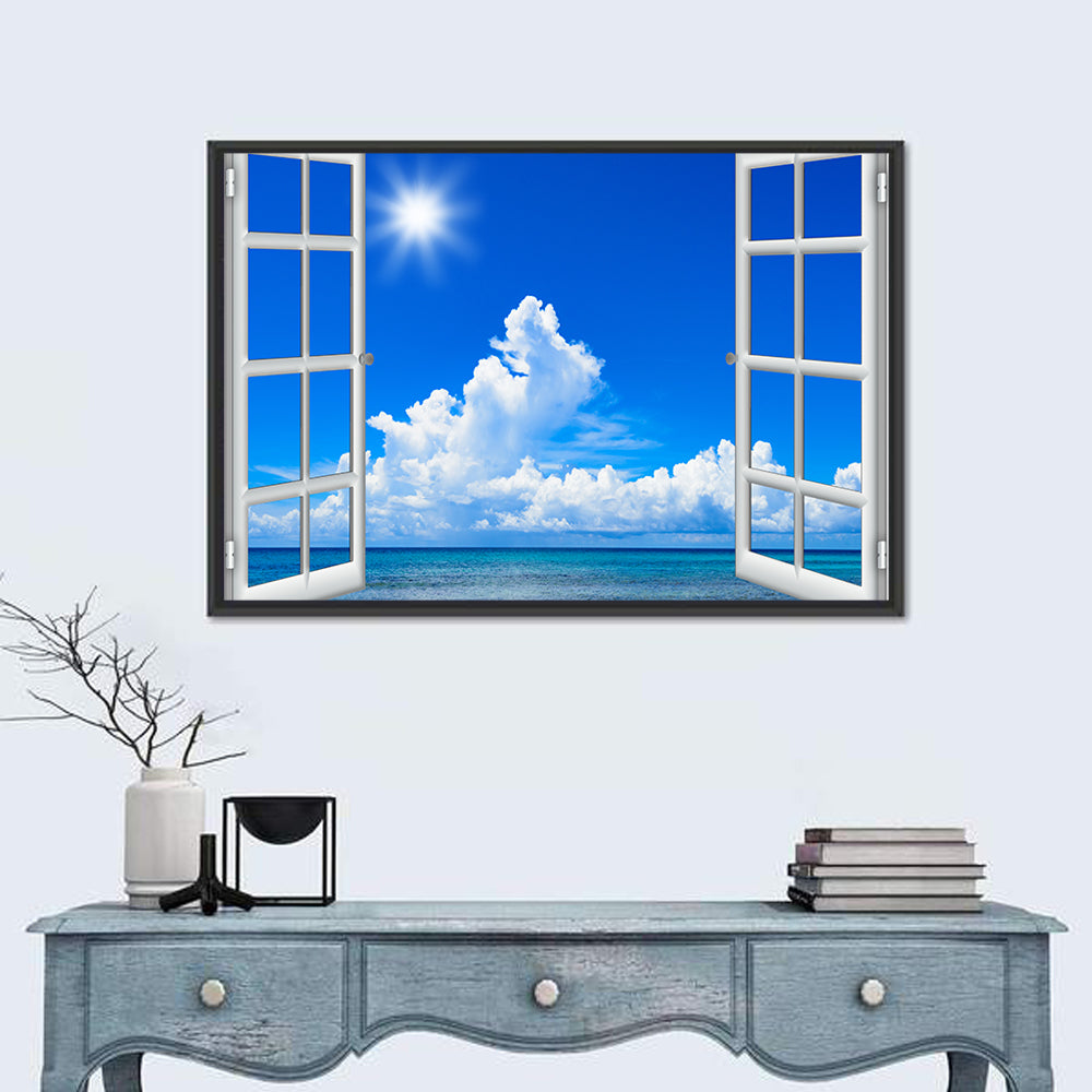 Seaside Window View Wall Art in a room, landscape