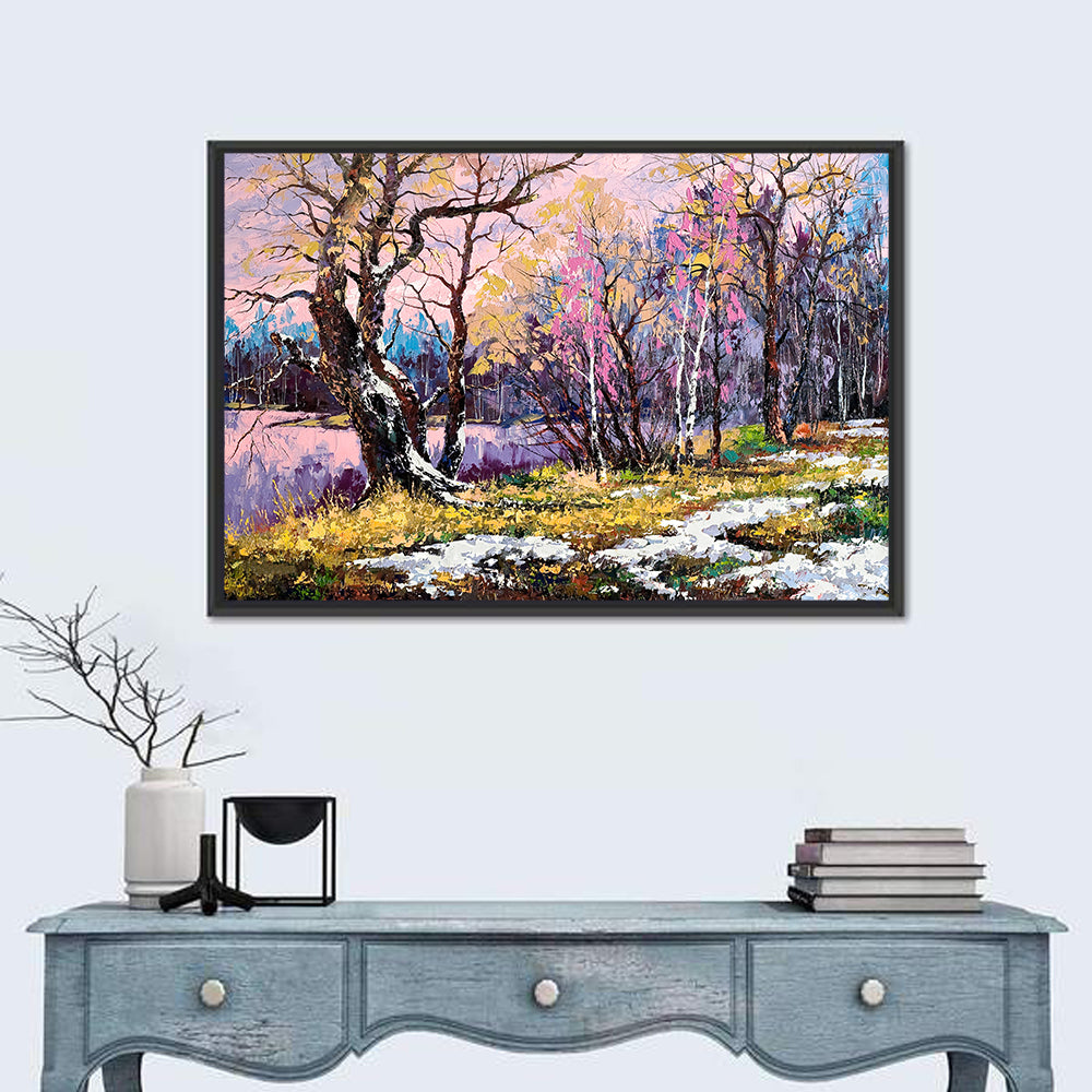 Autumn Lake with Pink Reflection Wall Art