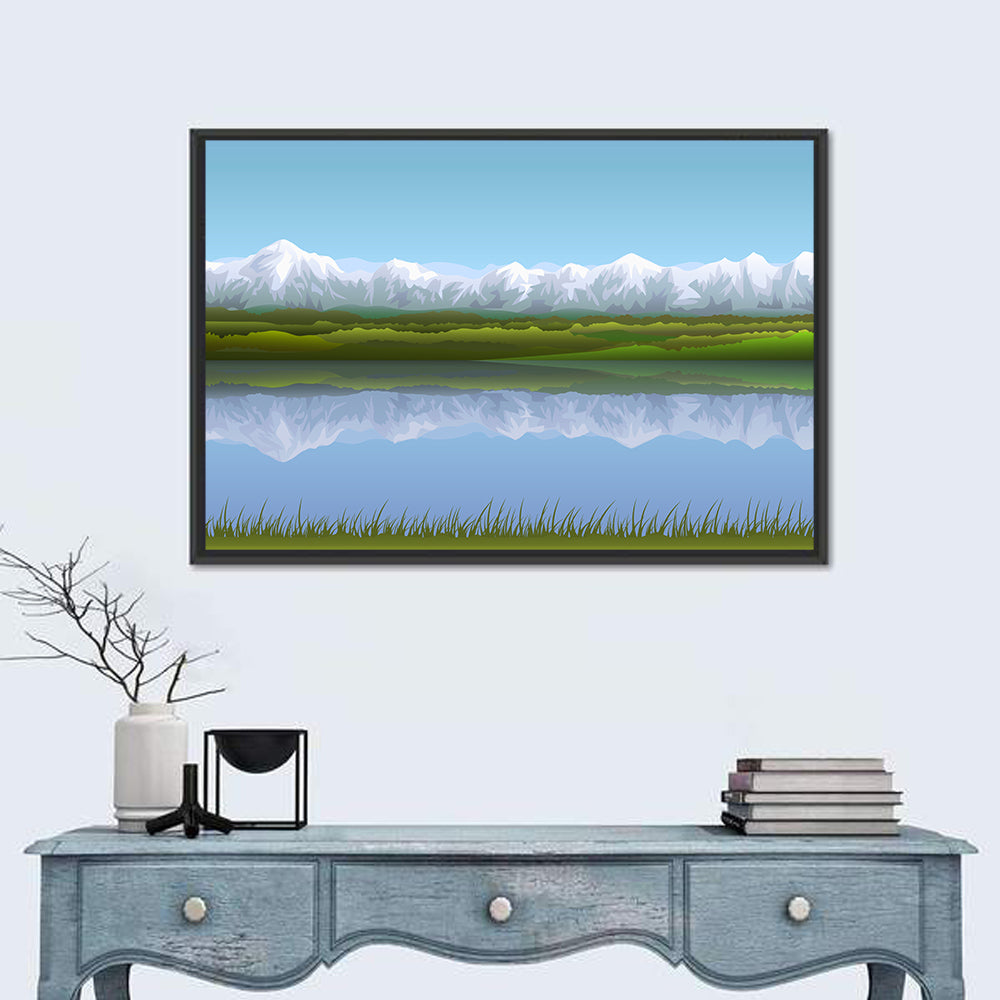 Snow-capped Alpine Lake Wall Art in a room, landscape