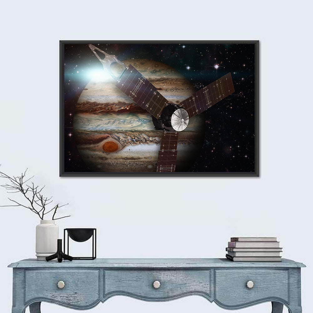 Juno Spacecraft Over Jupiter Wall Art in a room, landscape