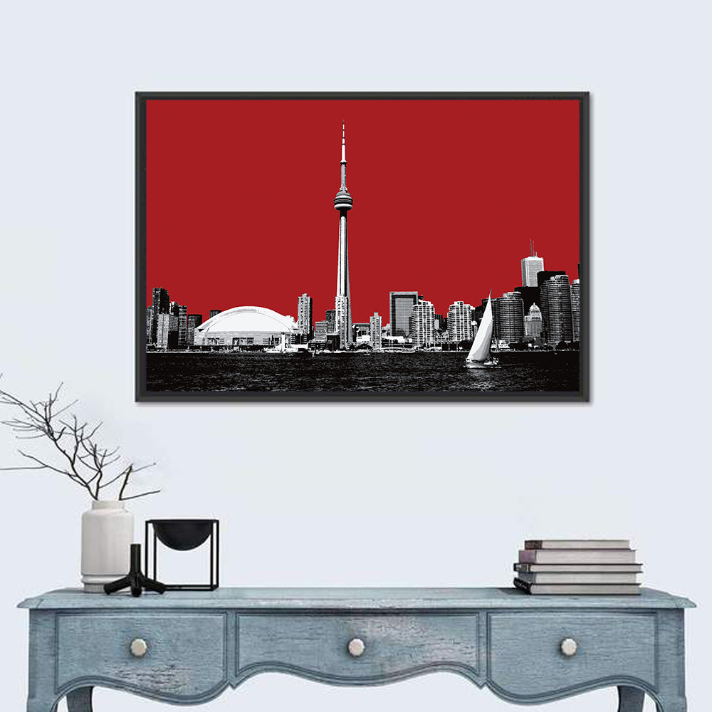 Toronto Cn Tower Silhouette Wall Art in a room, landscape