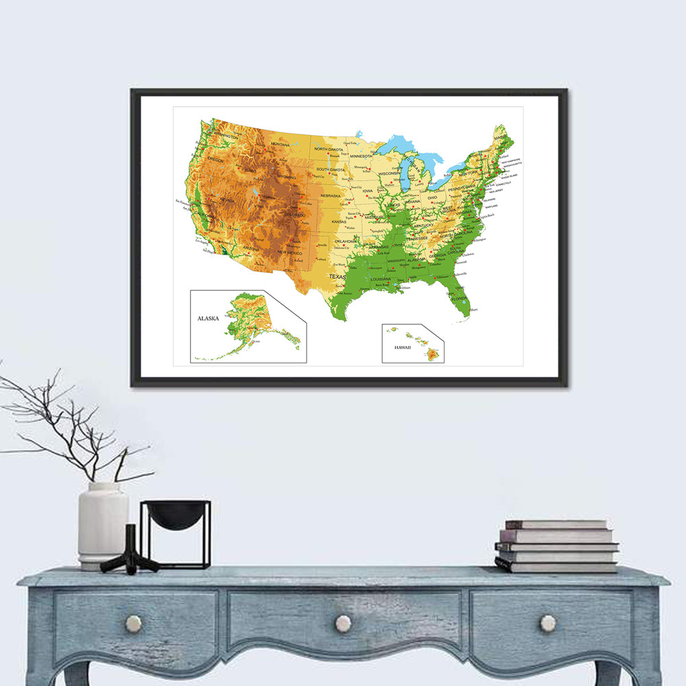 USA Physical Map Wall Art