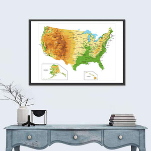 USA Physical Map Wall Art