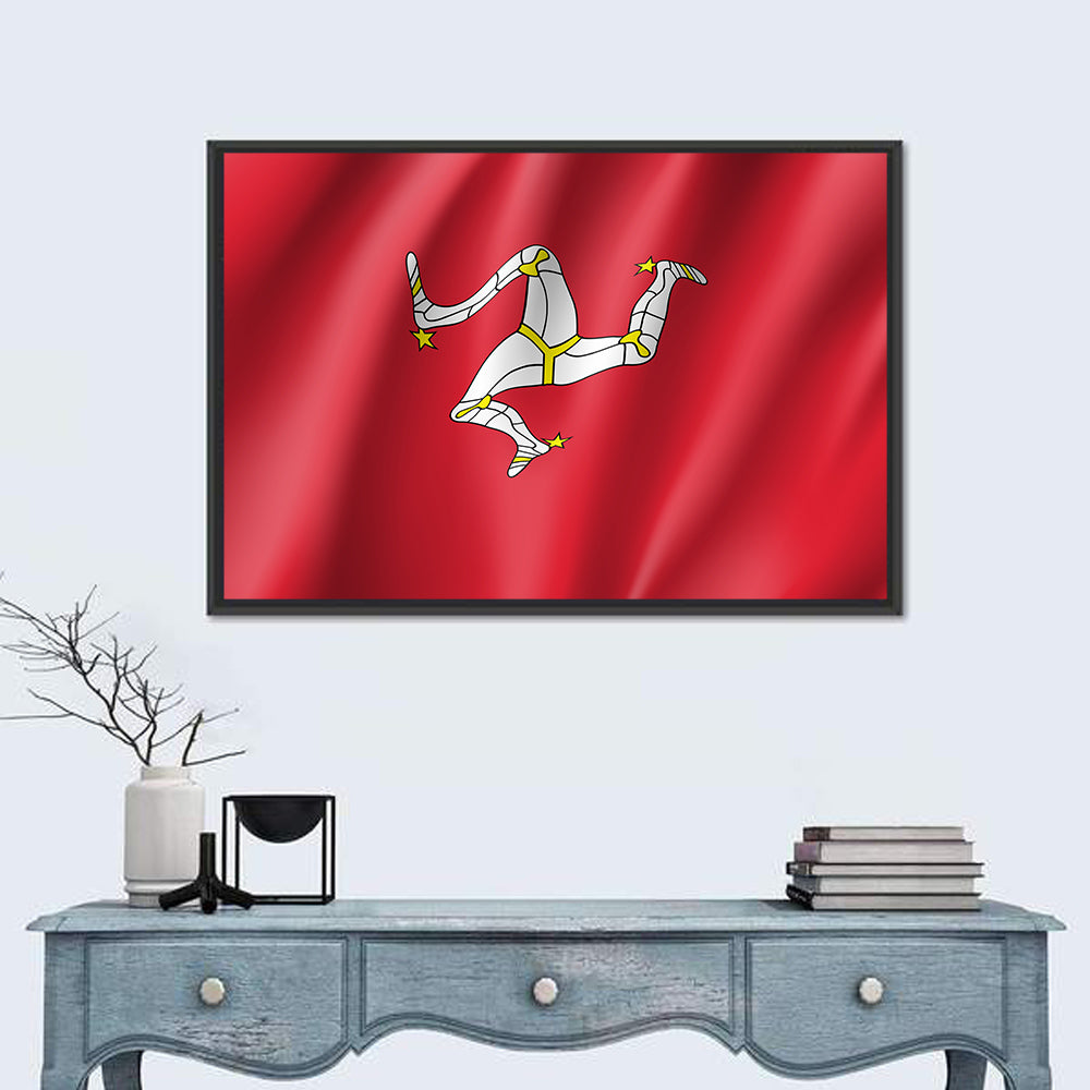 Isle of Man Flag Emblem Wall Art in a room, landscape