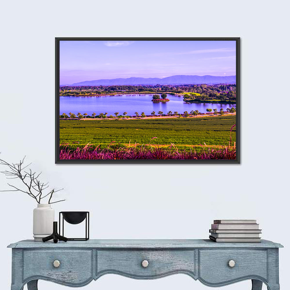 Thai Tea Plantation and Lake Wall Art in a room, landscape