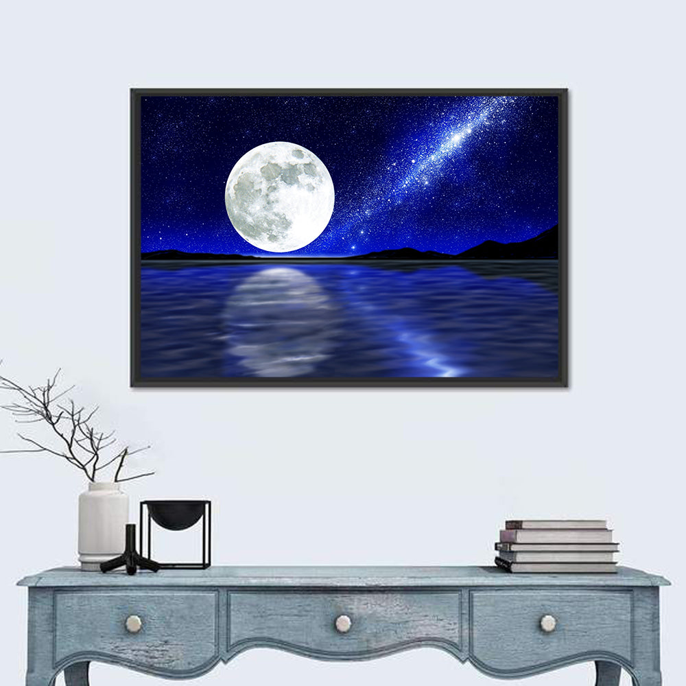Moon and Milky Way Over Lake Wall Art